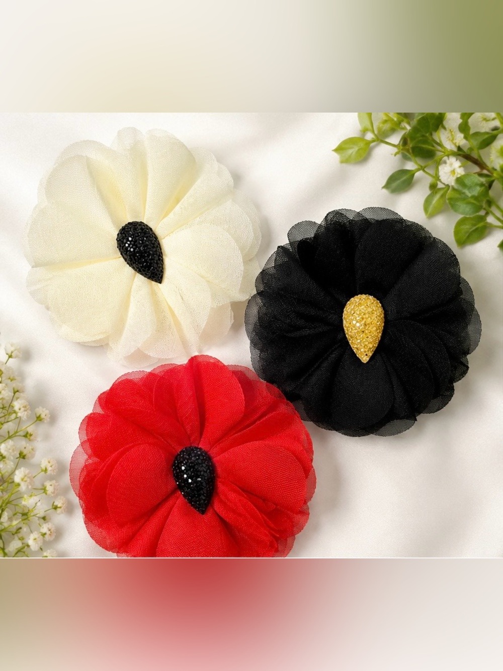 🌺Vintage Le Chateau chiffon floral brooch / hair clip collection ✨